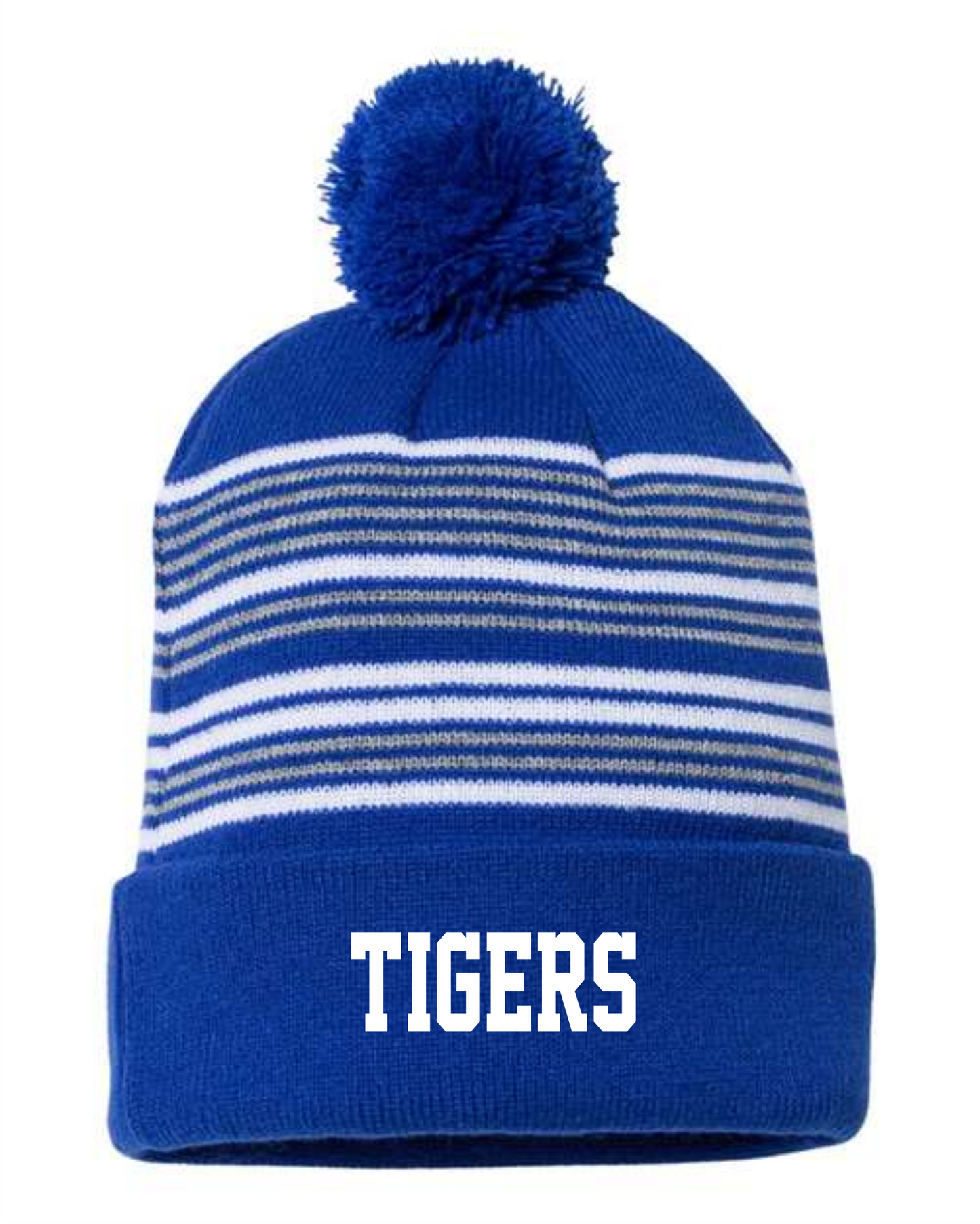12" Striped Pom-Pom Cuffed Beanie