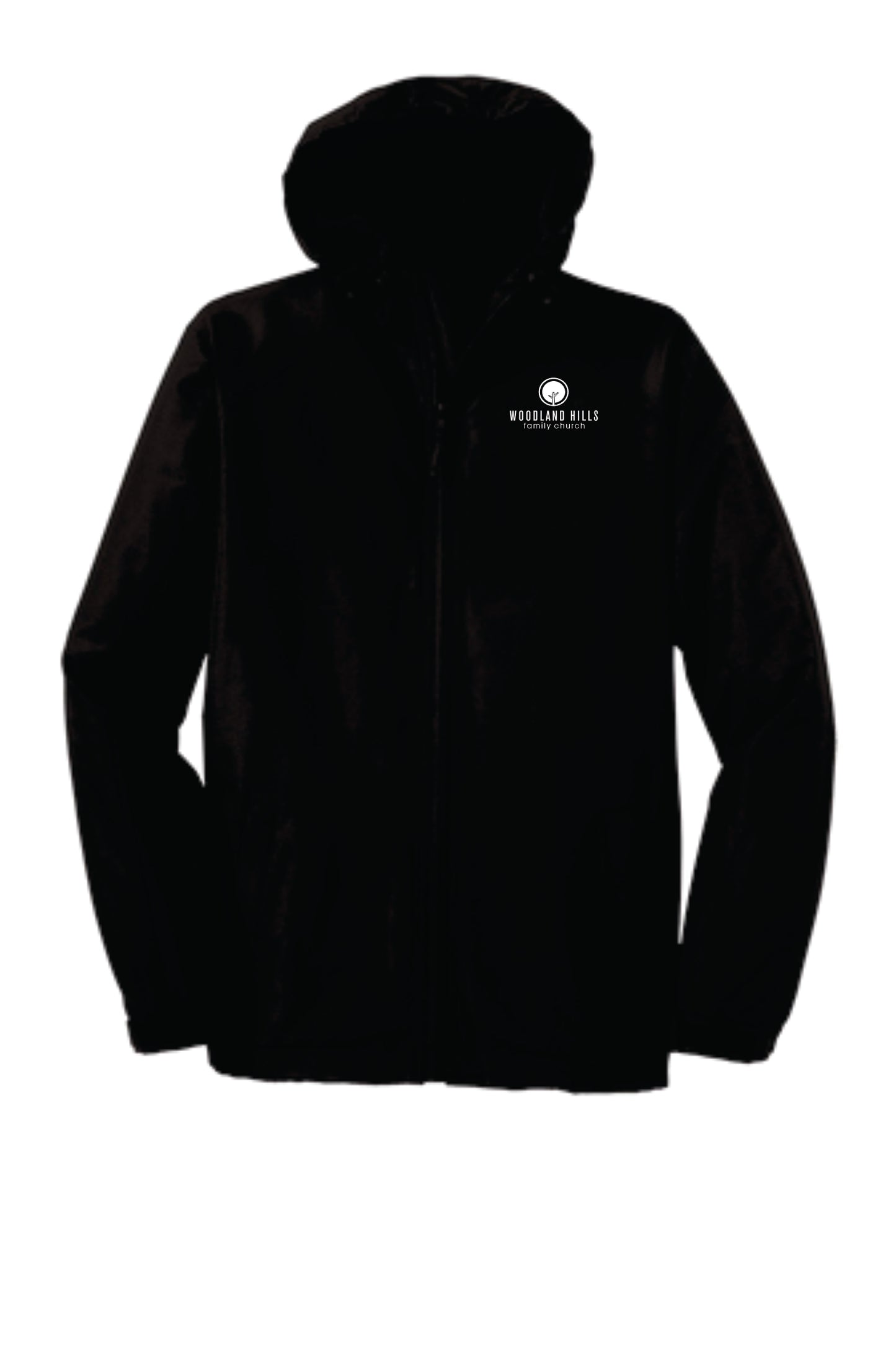 Hooded Charger Jacket White Woodlands Hills Logo