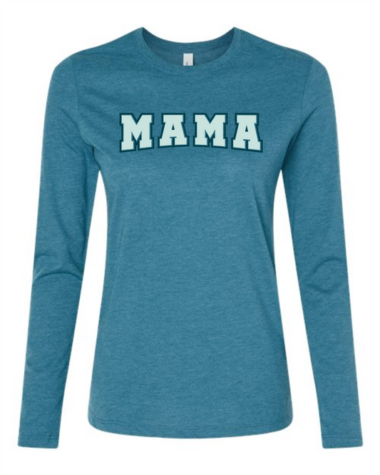 Mama Dark Teal & Light Blue Long Sleeve