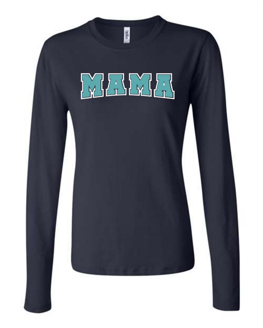 Mama White & Teal Long Sleeve