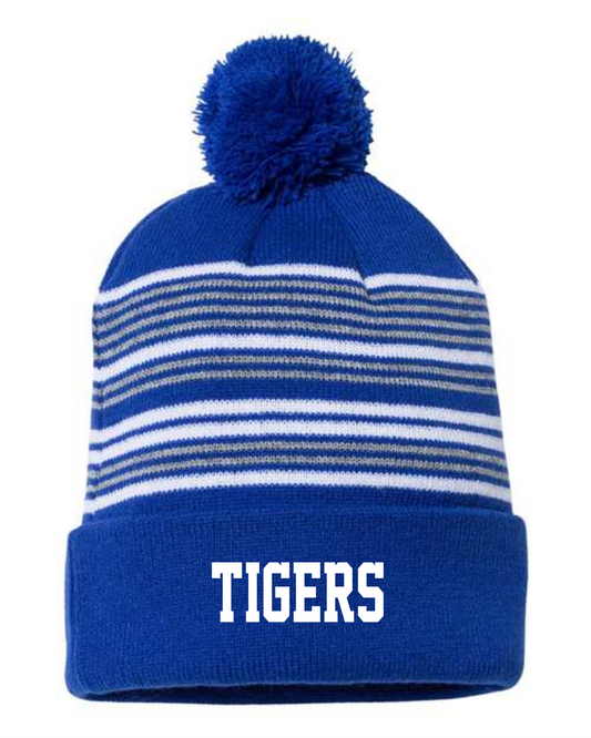 12" Striped Pom-Pom Cuffed Beanie