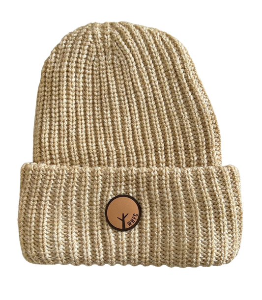 Chunky Knit Beanie with Leather Patch